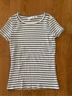 Cyrus White Ribbed Tee with Black Stripes - Short Sleeve